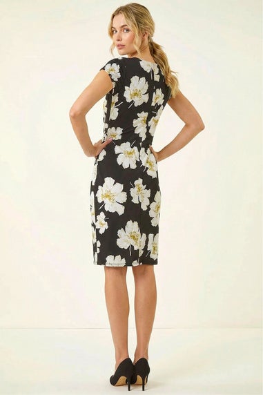Roman Black Floral Gathered Shift Dress