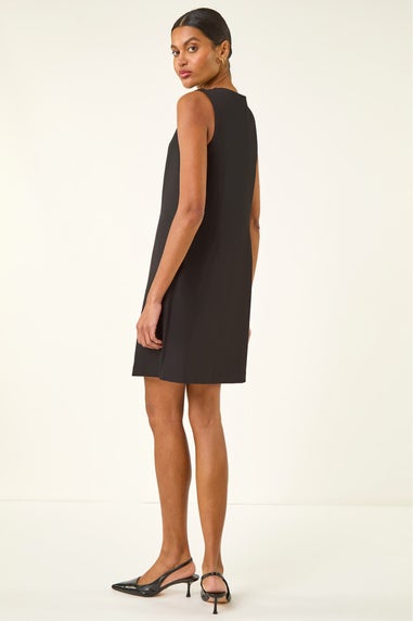 Roman Black Button Through Stretch Mini Dress