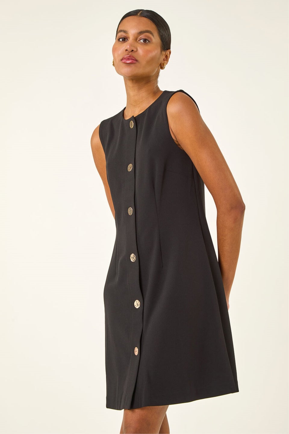 Roman Black Button Through Stretch Mini Dress