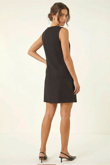 Roman Black Button Through Stretch Mini Dress