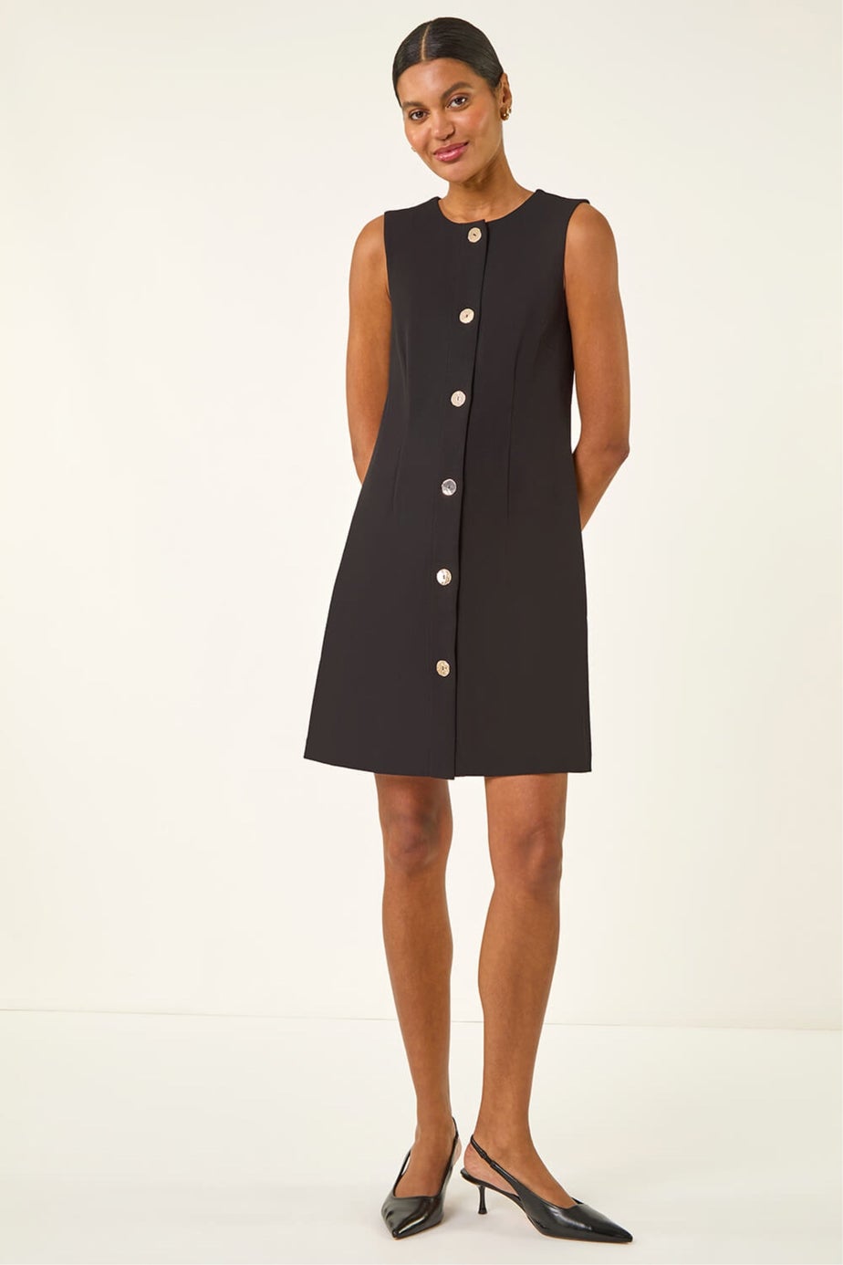 Roman Black Button Through Stretch Mini Dress
