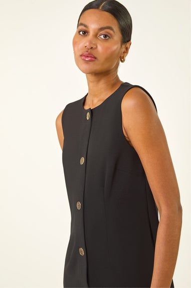 Roman Black Button Through Stretch Mini Dress
