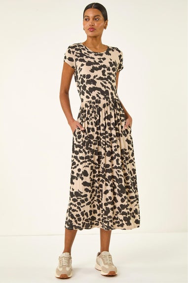 Roman Stone Abstract Print Stretch Midi Dress