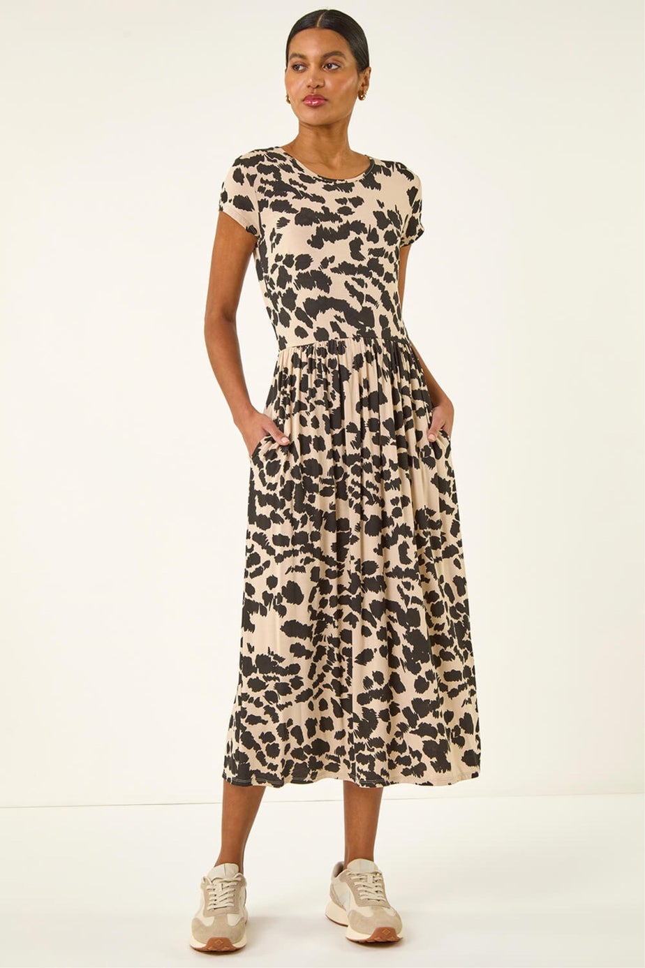Roman Stone Abstract Print Stretch Midi Dress