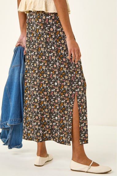 Roman Pink Ditsy Floral Stretch Maxi Skirt