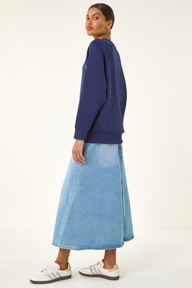 Roman Navy Eyelet Detail Stretch Top