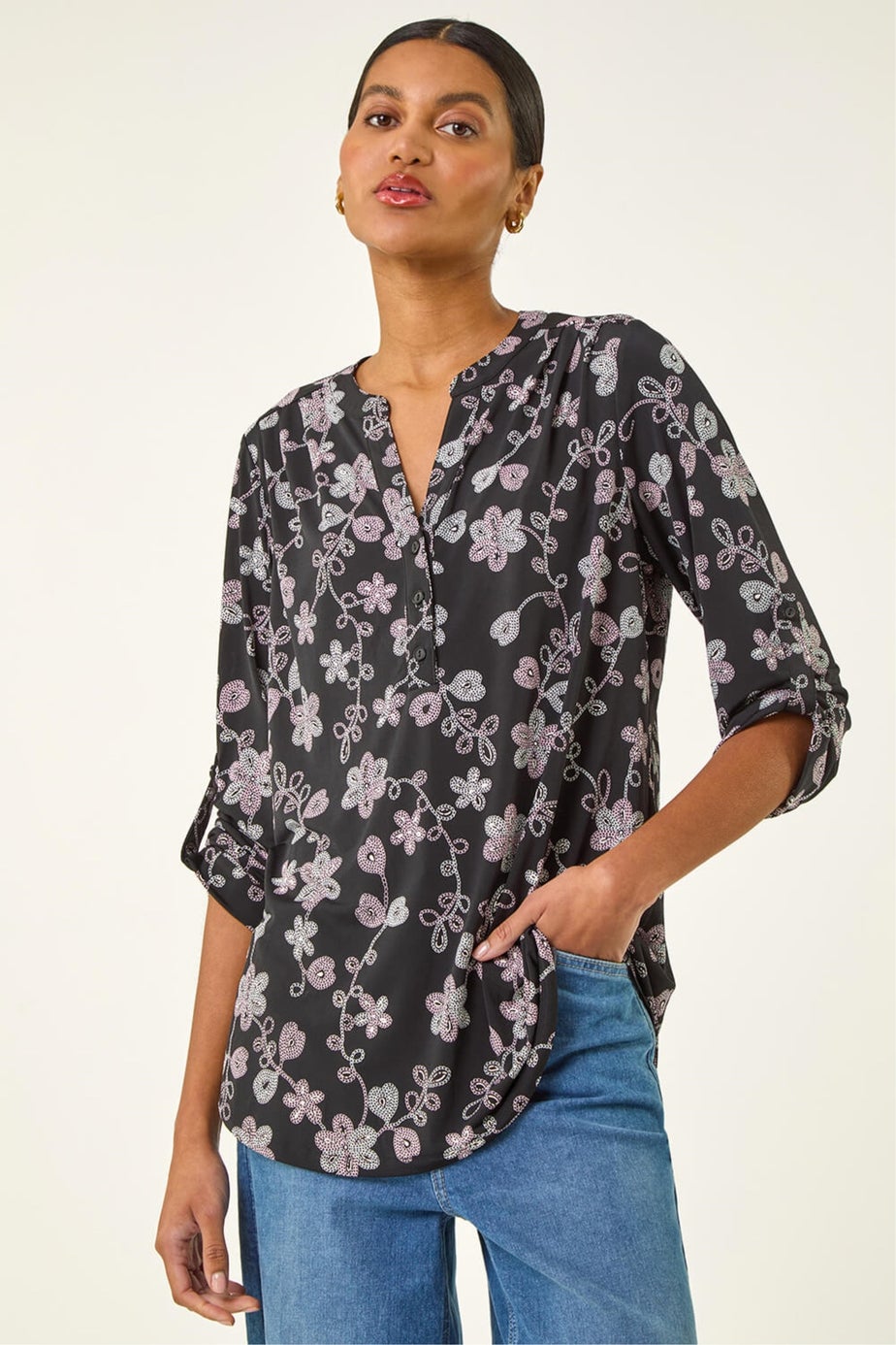Roman Pink Floral Textured Puff Print Shirt