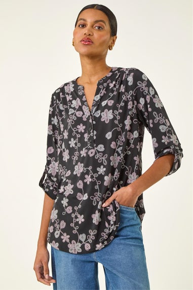 Roman Pink Floral Textured Puff Print Shirt