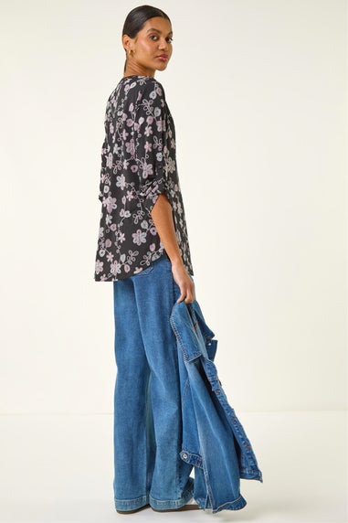 Roman Pink Floral Textured Puff Print Shirt