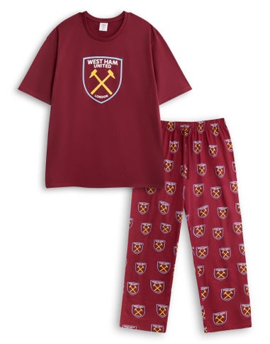Vanilla Underground West Ham United Logo Red Short Sleeve Long Leg Pyjama Set