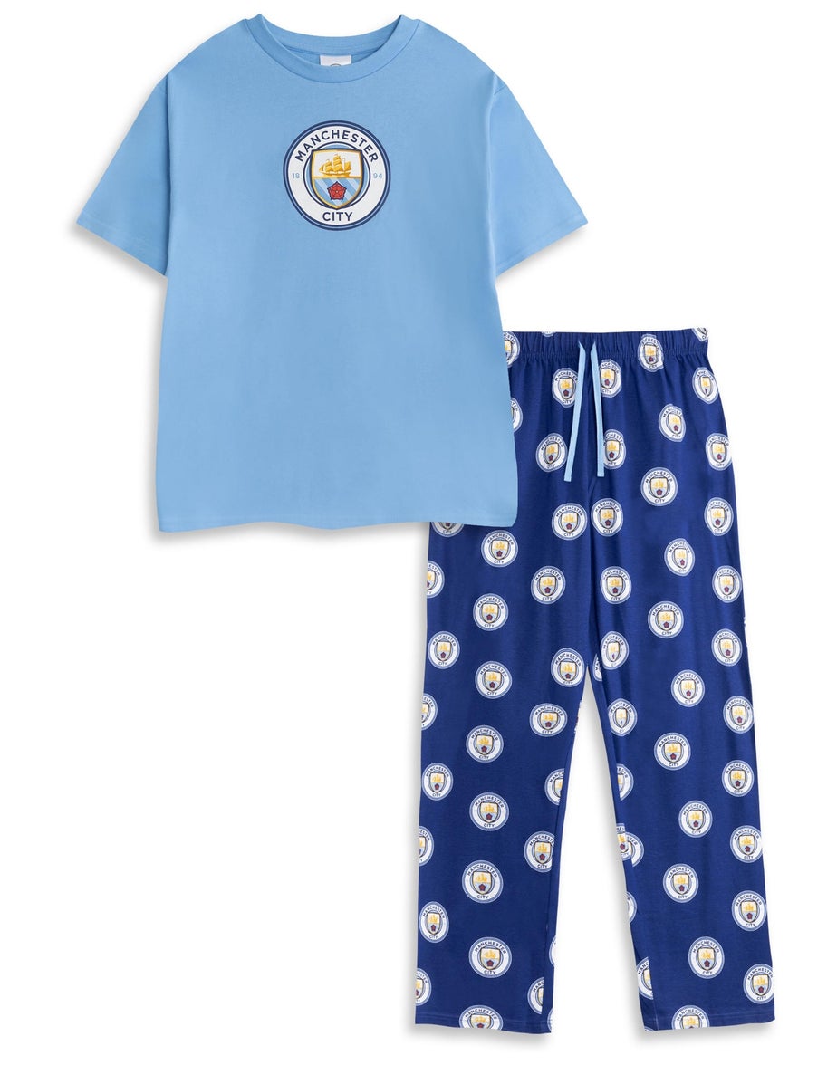 Vanilla Underground Manchester City Logo Blue Short Sleeve Long Leg Pyjama Set