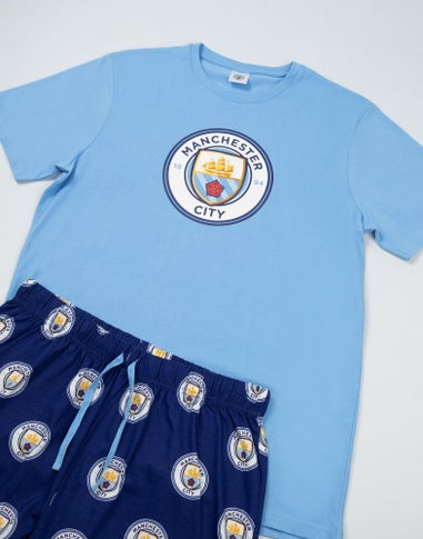 Vanilla Underground Manchester City Logo Blue Short Sleeve Long Leg Pyjama Set