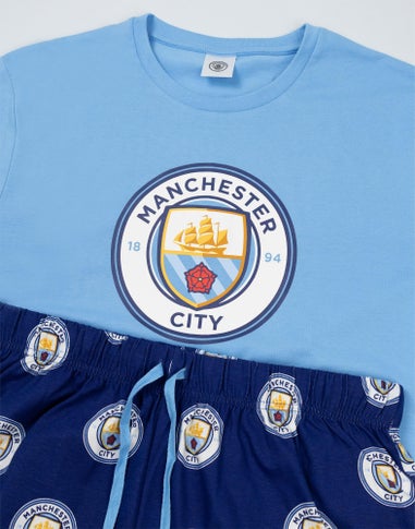 Vanilla Underground Manchester City Logo Blue Short Sleeve Long Leg Pyjama Set