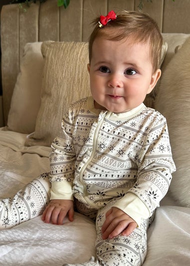 My Christmas Pyjamas Cream Snow White Baby's One-Piece Matching Pyjama Sleepsuit (Newborn-18m)