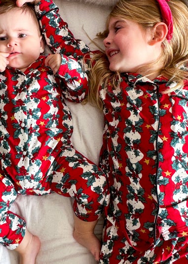 My Christmas Pyjamas Red Mistletoe & Wine Baby's One-Piece Matching Pyjamas (Newborn-18m)