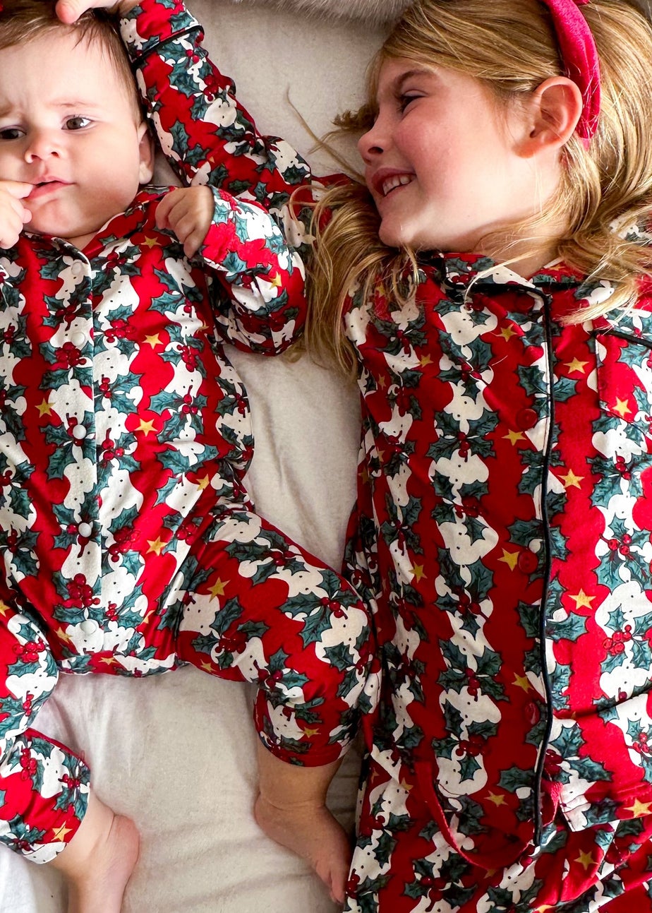 My Christmas Pyjamas Red Mistletoe & Wine Baby's One-Piece Matching Pyjamas (Newborn-18m)