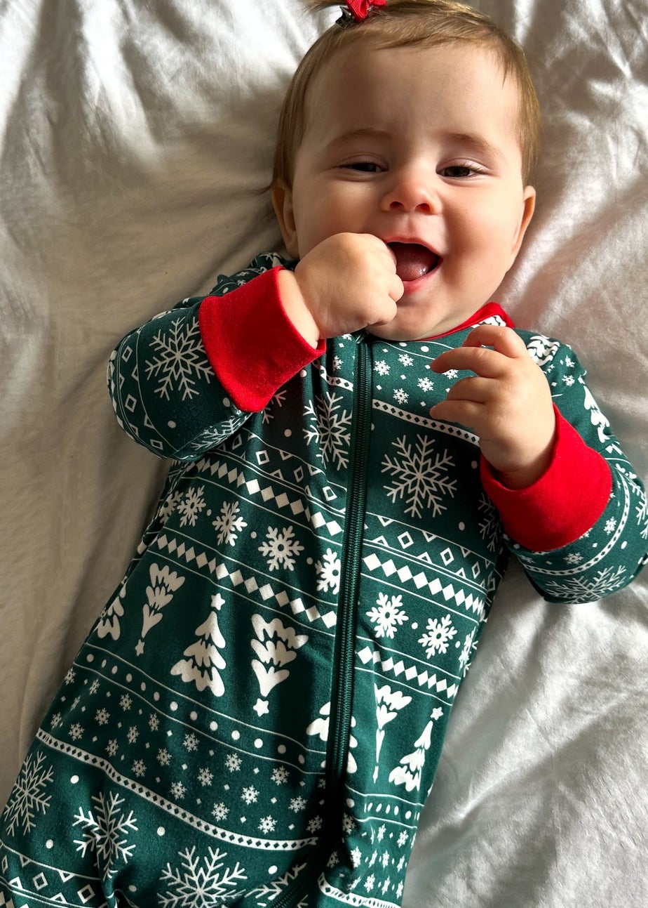 My Christmas Pyjamas Green Yuletide Baby's One-Piece Matching Pyjama Sleepsuit (0m-18m)