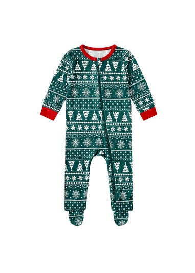 My Christmas Pyjamas Green Yuletide Baby's One-Piece Matching Pyjama Sleepsuit (0m-18m)