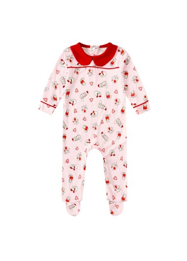 My Christmas Pyjamas Pink Feline Festive Baby's One-Piece Matching Pyjama Sleepsuit (Newborn-12m)