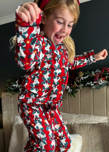 My Christmas Pyjamas Red Mistletoe & Wine Children's Two-Piece Long Matching Pyjama Set (18m-14yrs)