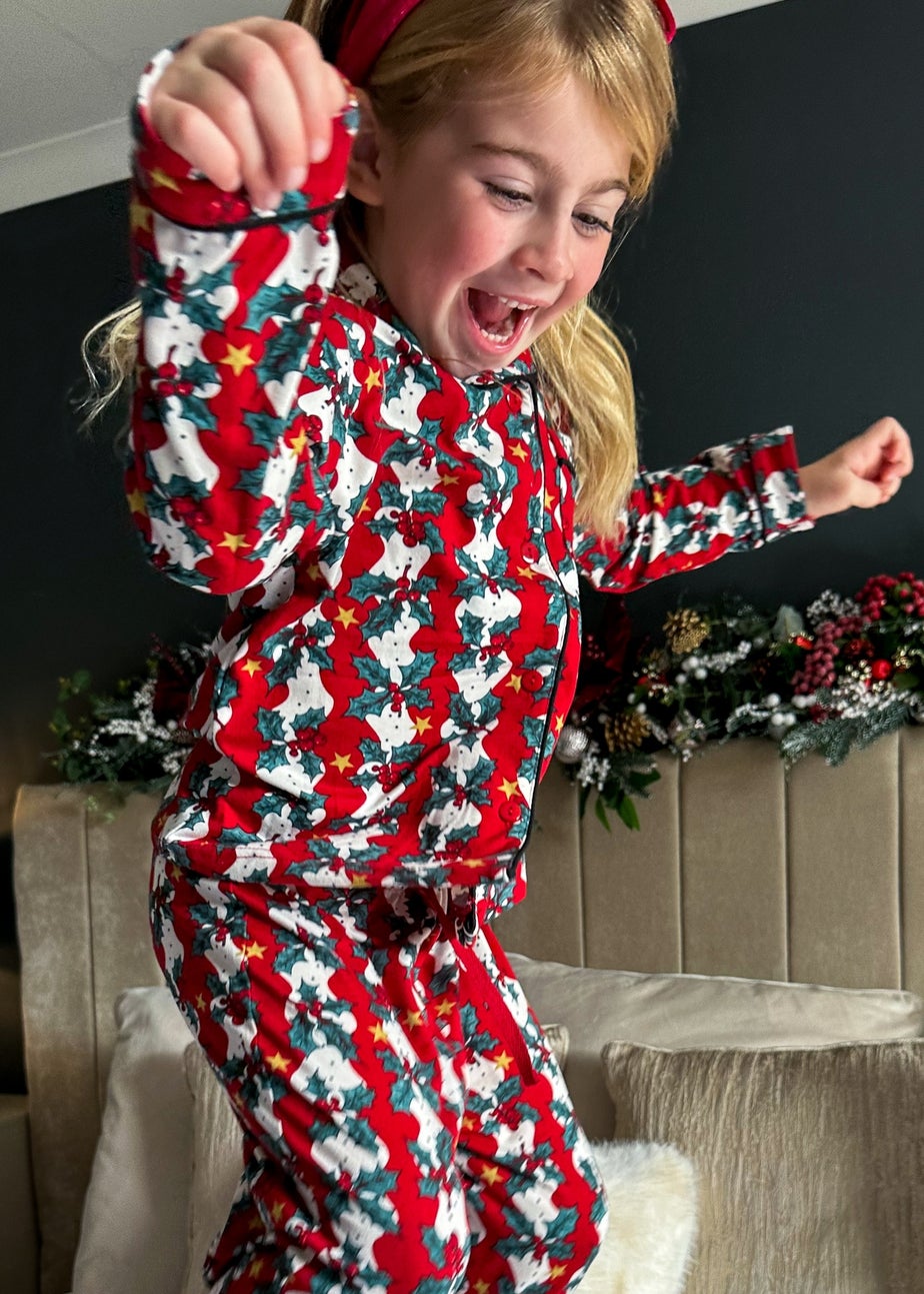 My Christmas Pyjamas Red Mistletoe & Wine Children's Two-Piece Long Matching Pyjama Set (18m-14yrs)