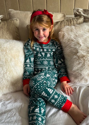 My Christmas Pyjamas Green Yuletide Children's Two-Piece Long Matching Pyjama Set (18m-14yrs)