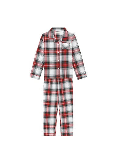 My Christmas Pyjamas White Tidings & Tartan Children's Two-Piece Long Matching Pyjama Set (18m-14yrs)