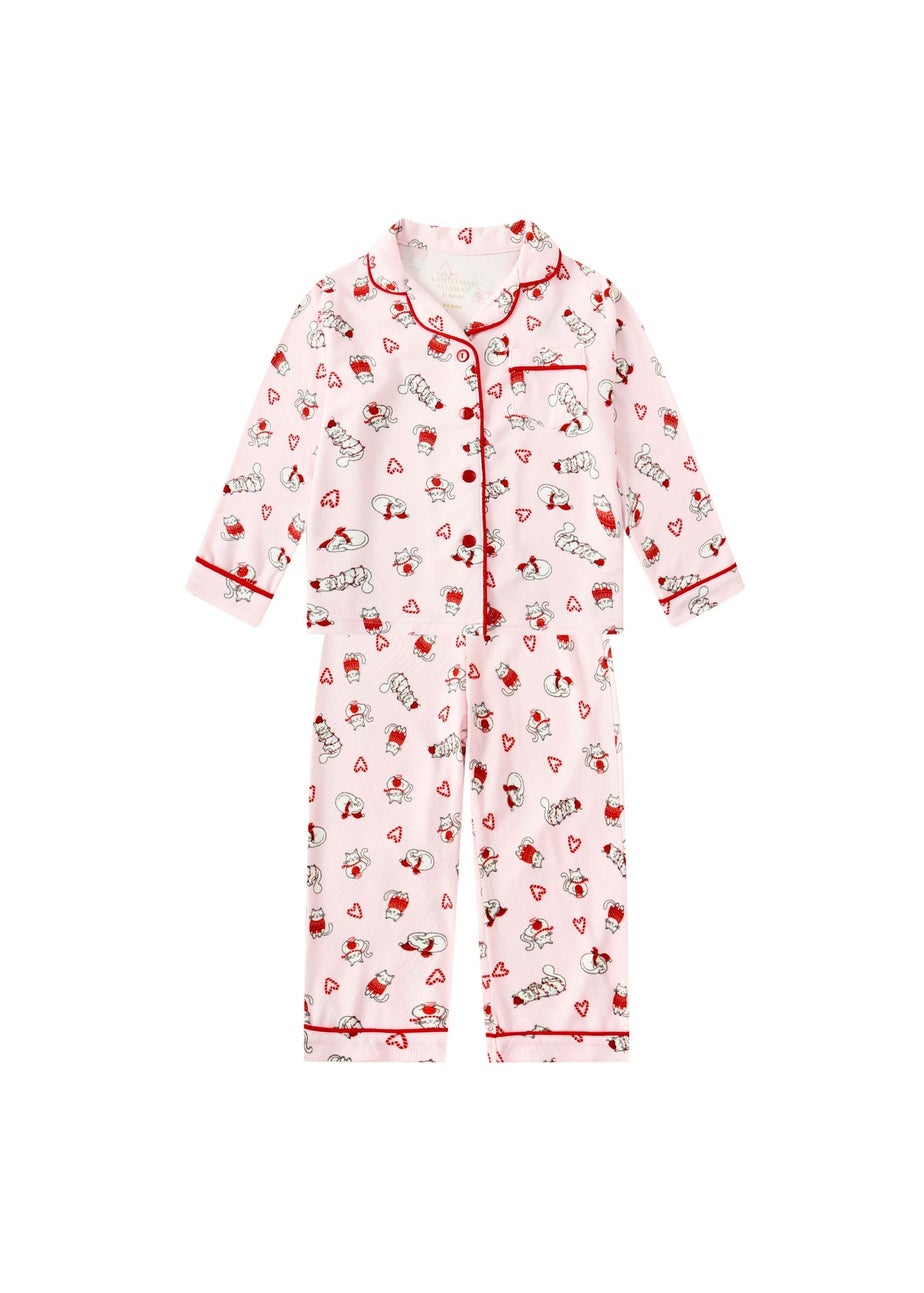 My Christmas Pyjamas Pink Feline Festive Children's Two-Piece Long Matching Pyjama Set (18m-14yrs)