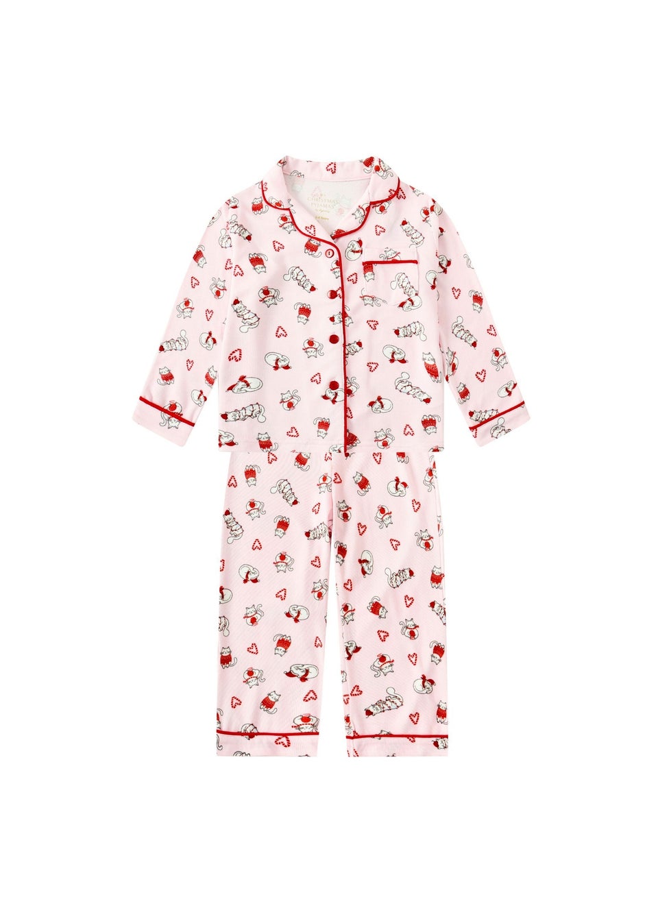 My Christmas Pyjamas Pink Feline Festive Children's Two-Piece Long Matching Pyjama Set (18m-14yrs)