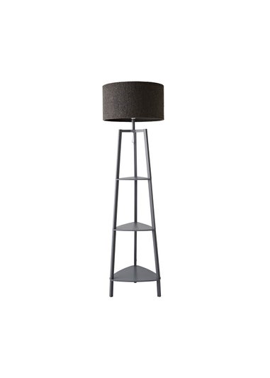 ValueLights Hiru Grey 3 Tier Shelf Floor Lamp with Charcoal Boucle Shade