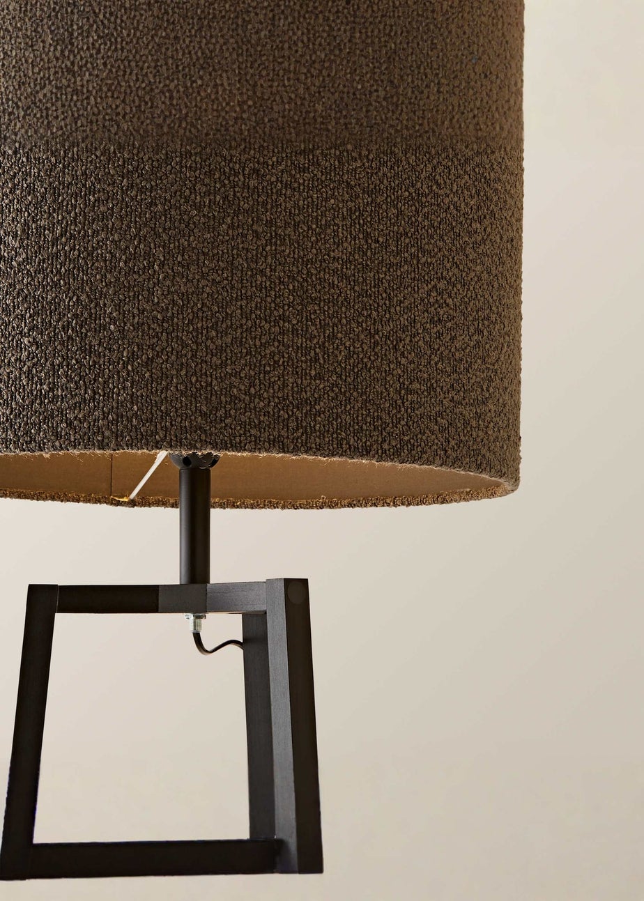 ValueLights Hiru Black 3 Tier Shelf Floor Lamp with Charcoal Boucle Shade