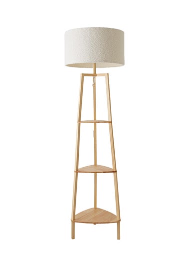 ValueLights Hiru Natural 3 Tier Shelf Floor Lamp with Cream Boucle Shade