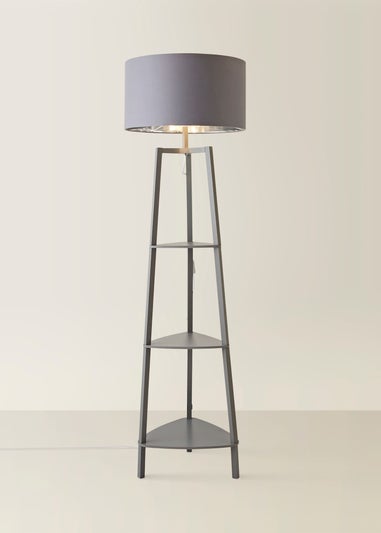 ValueLights Hiru Grey 3 Tier Shelf Floor Lamp with Metallic Silver Inner Shade