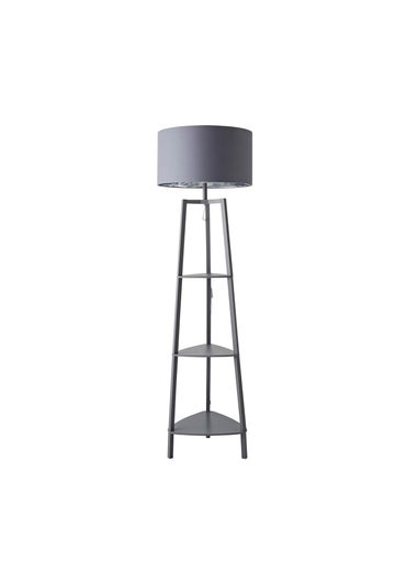 ValueLights Hiru Grey 3 Tier Shelf Floor Lamp with Metallic Silver Inner Shade