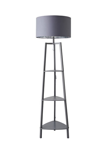 ValueLights Hiru Grey 3 Tier Shelf Floor Lamp with Metallic Silver Inner Shade