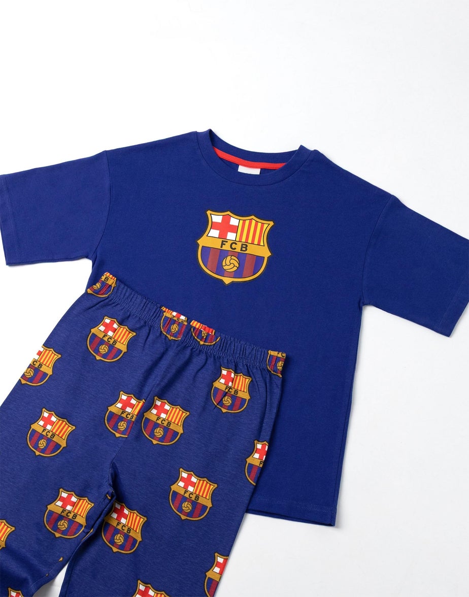 Vanilla Underground FC Barcelona Logo Black Short Sleeve Long Leg Pyjama Set (18mnths - 14 yrs)