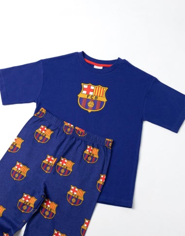 Vanilla Underground FC Barcelona Logo Black Short Sleeve Long Leg Pyjama Set (18mnths - 14 yrs)