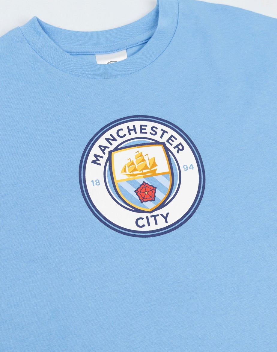 Vanilla Underground Manchester City Logo Kids Short Sleeve Long Leg Pyjama Set (18mnths - 14 yrs)