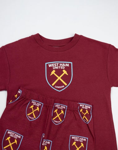 Vanilla Underground West Ham United Kids Red Logo Short Sleeve Long Leg Pyjama Set (2 - 14 yrs)