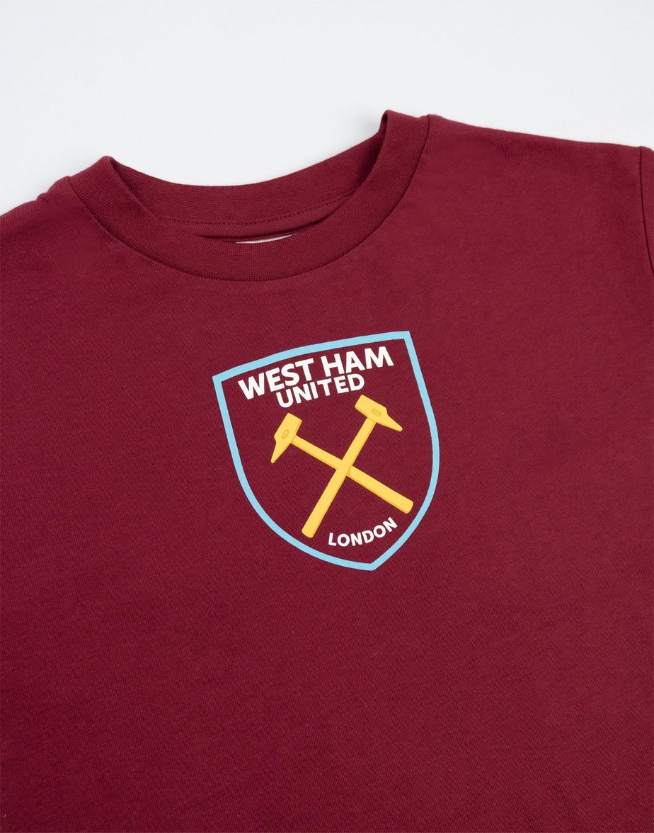 Vanilla Underground West Ham United Kids Red Logo Short Sleeve Long Leg Pyjama Set (2 - 14 yrs)