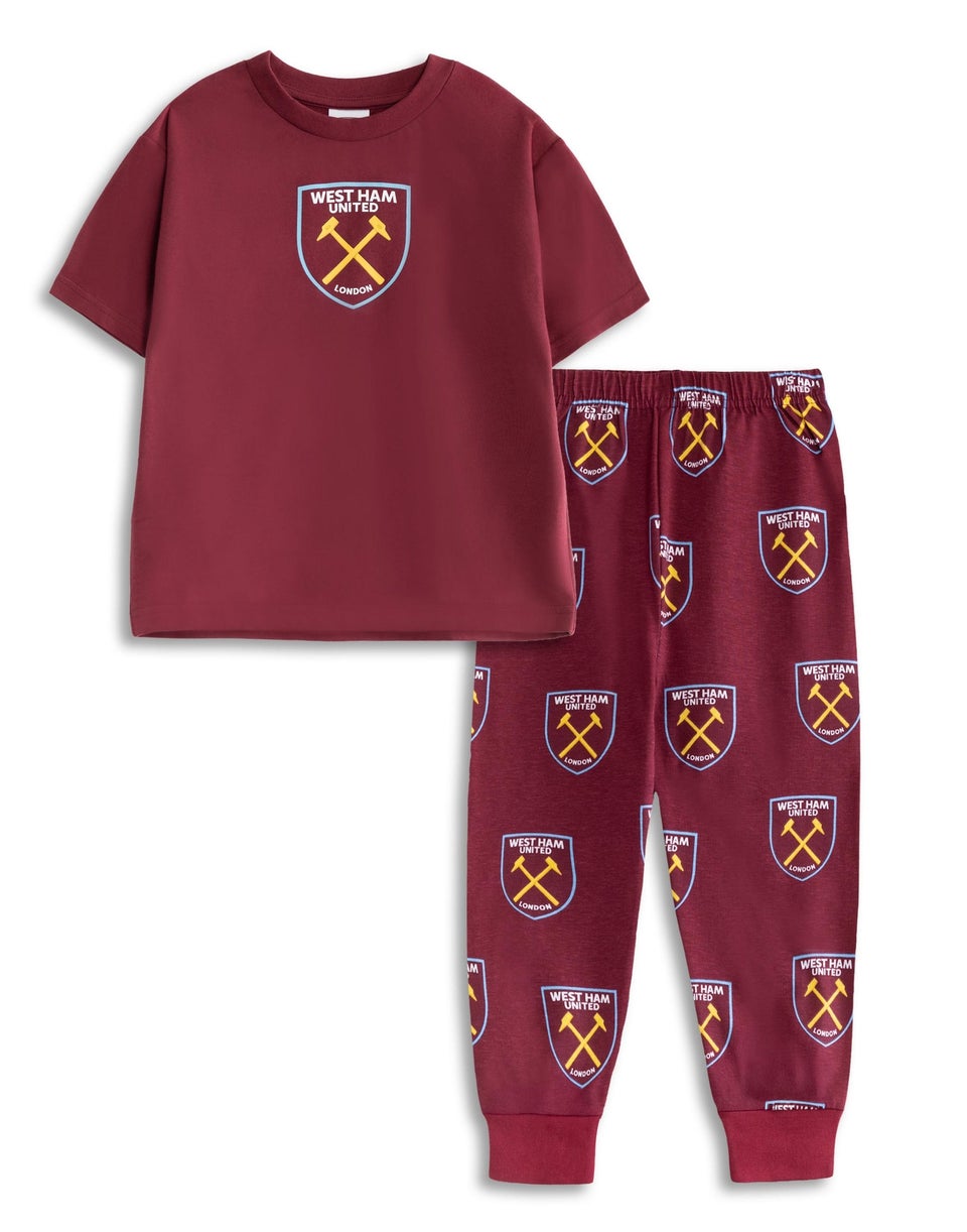 Vanilla Underground West Ham United Kids Red Logo Short Sleeve Long Leg Pyjama Set (2 - 14 yrs)