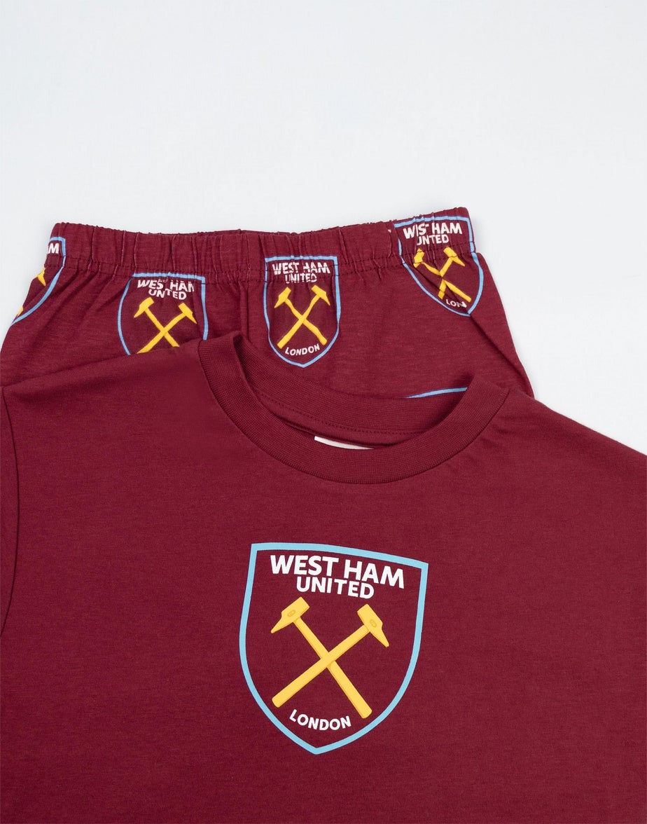 Vanilla Underground West Ham United Kids Red Logo Short Sleeve Long Leg Pyjama Set (2 - 14 yrs)