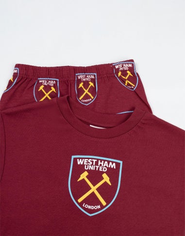 Vanilla Underground West Ham United Kids Red Logo Short Sleeve Long Leg Pyjama Set (2 - 14 yrs)
