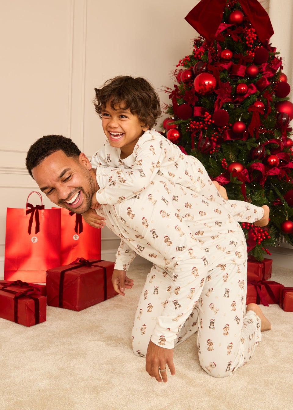 My Christmas Pyjamas Cream Santa Paws Two Piece Long Matching Pyjama Set