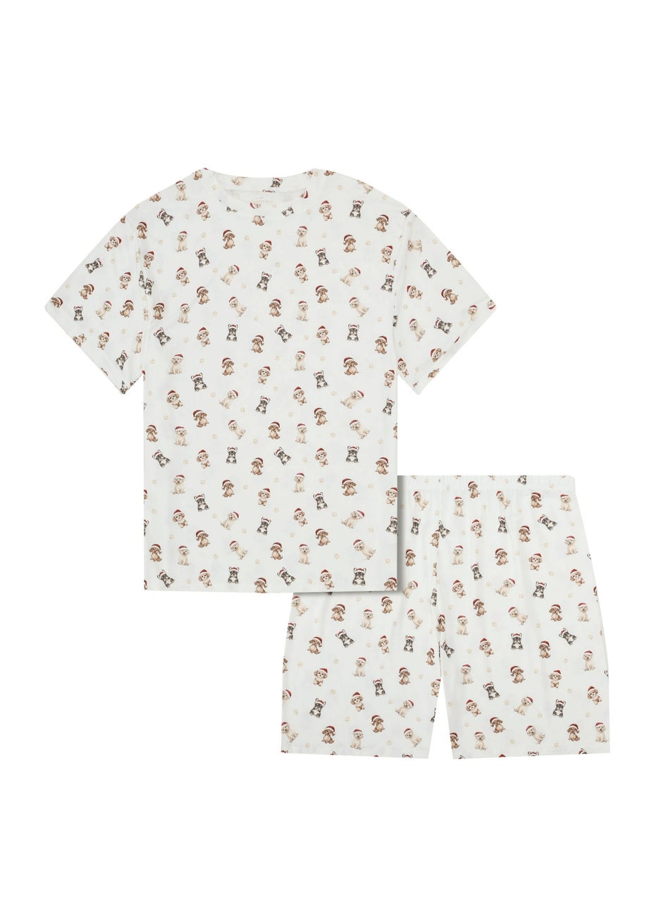 My Christmas Pyjamas Cream Santa Paws Two Piece Short Matching Pyjama Set