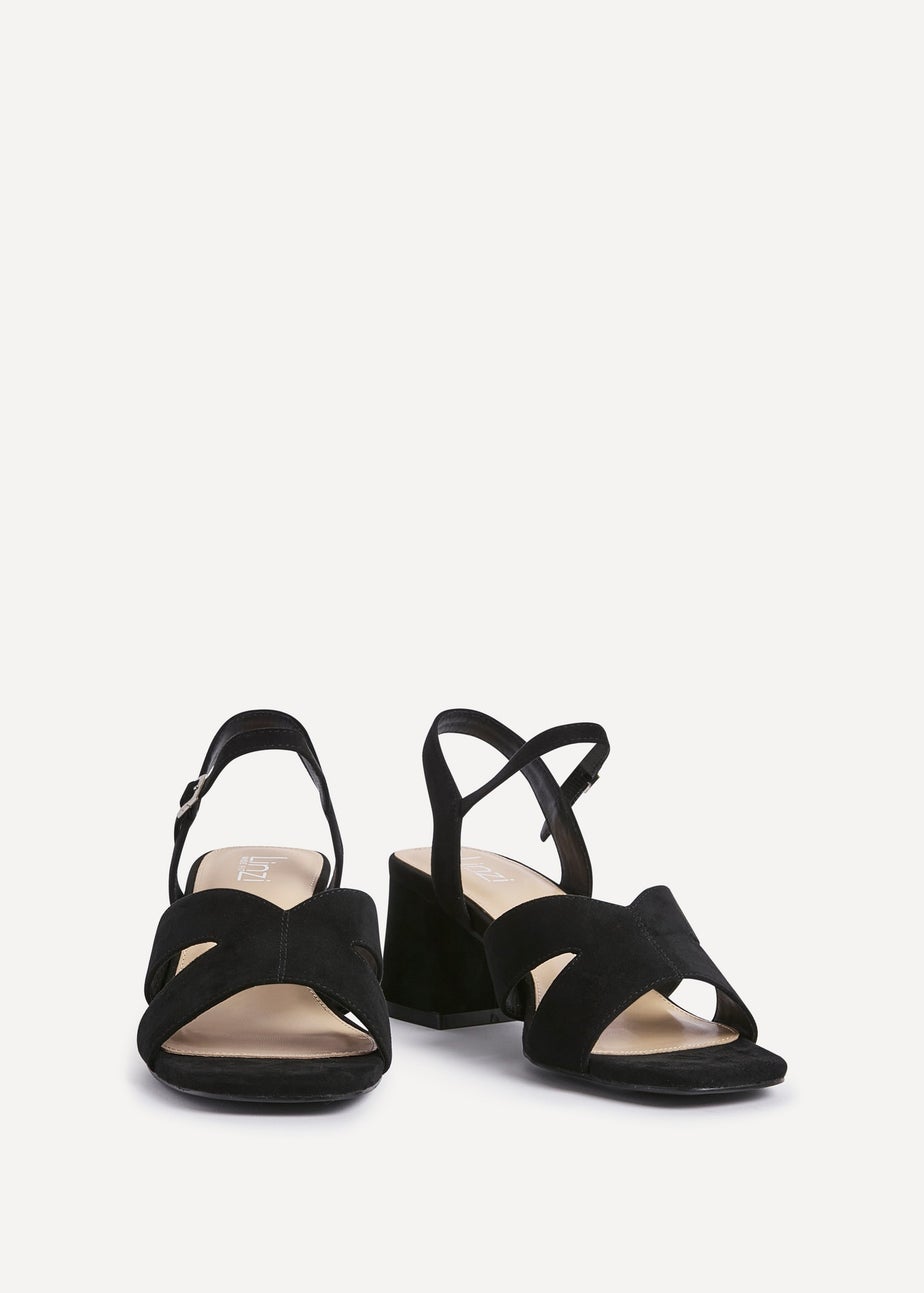 Linzi Empire Wide Fit Black Faux Suede Link Detail Block Heels