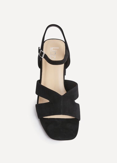 Linzi Empire Wide Fit Black Faux Suede Link Detail Block Heels