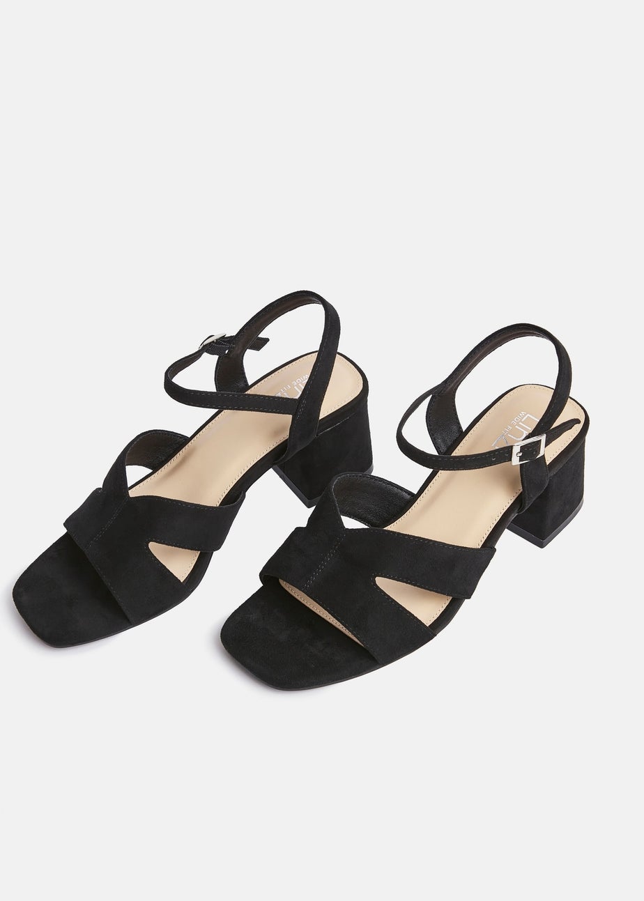 Linzi Empire Wide Fit Black Faux Suede Link Detail Block Heels