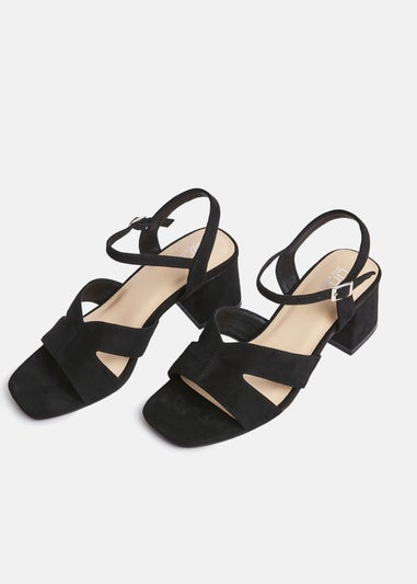 Linzi Empire Wide Fit Black Faux Suede Link Detail Block Heels