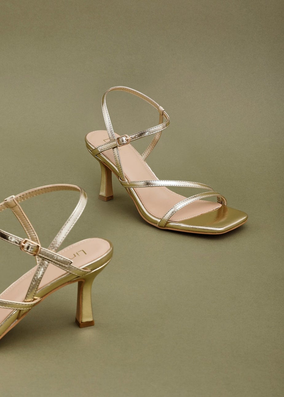 Linzi Nicole Gold Faux Leather Strappy Heels